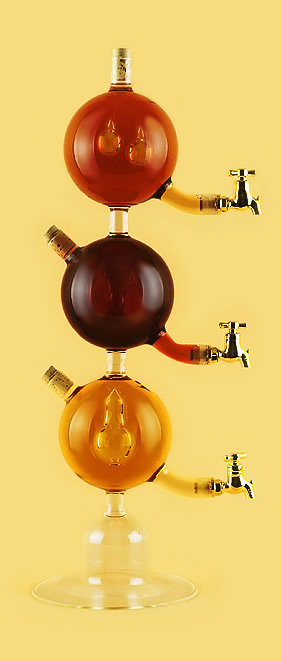 Бутылка для трех напитков из стекла ручной работы