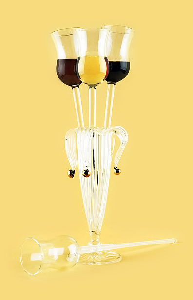 Набор бокалов с вазой из стекла ручной работы