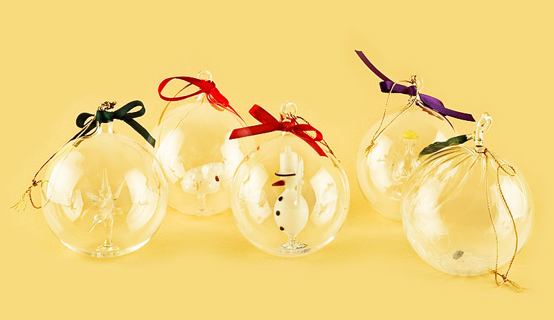 Елочные игрушки (комплект из 4-х шт.) из стекла ручной работы